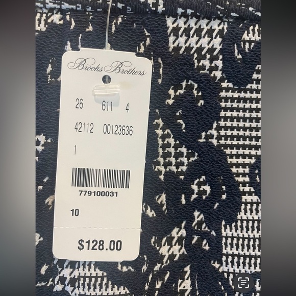 Brooks Brothers Pencil Skirt, Floral & Houndstooth Patten, Navy & White,  Sz. 10 - Picture 4 of 12